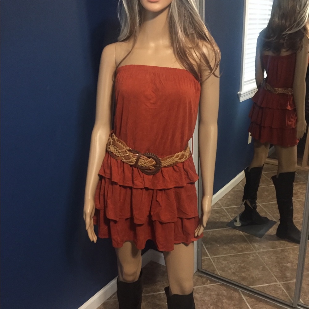 Super Soft Burnt Orange Tiered Ruffle Dress-NWOT